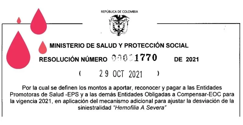 Resolución 1770 de 2021 Pago para ajustar la desviación de la siniestralidad de Hemofilia A Severa, Ministerio de Salud y Protección Social define los montos a pagar a las EPS y EOC